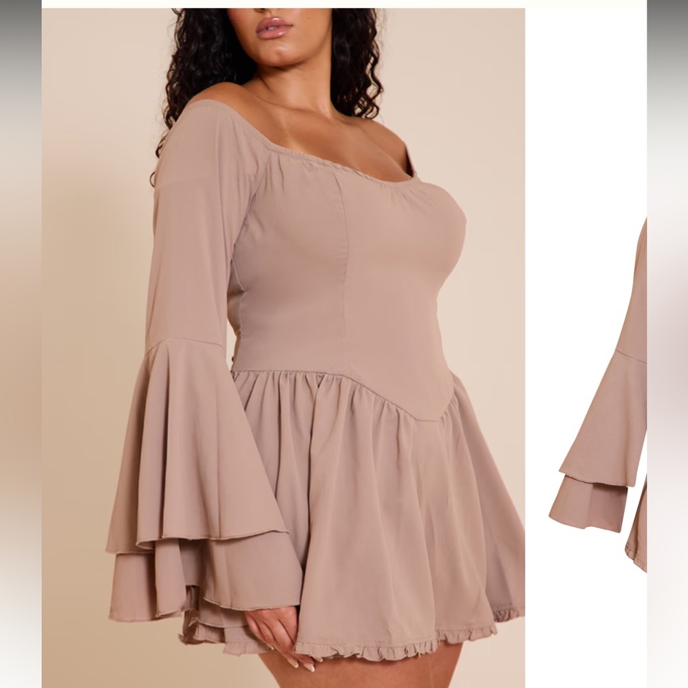 PrettyLittleThing Taupe Long Sleeve Dress